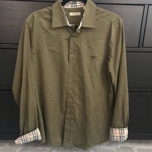 Mens Burberry Button Down Olive / Army Green Check